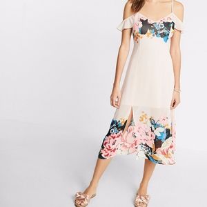 FLORAL TRIM COLD SHOULDER MIDI DRESS